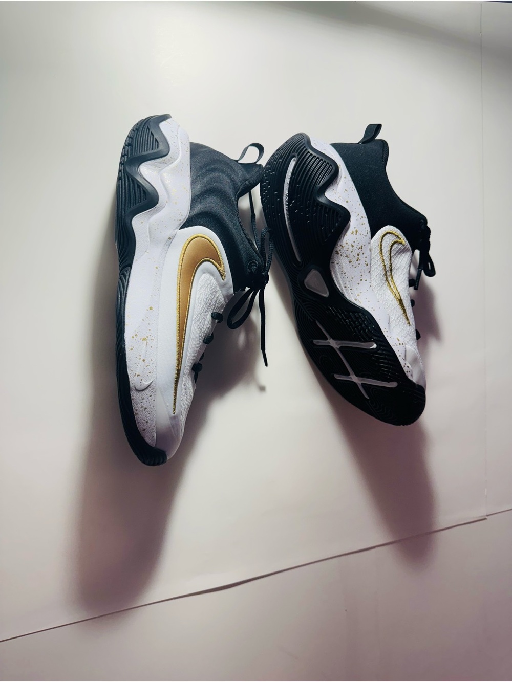 Nike Black White Gold Swoosh Sport Sneakers